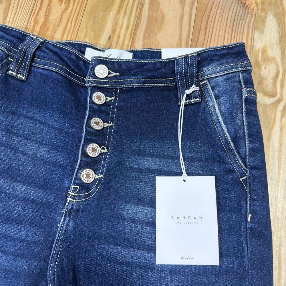 KANCAN High Rise Flare Bell Bottom Fringe Button Fly Distressed Jeans 7/27 NWT - Picture 3 of 10